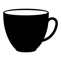 A simple black silhouette of a coffee mug or teacup