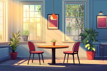 Obraz premium Modern Living Room Interior Design with Minimalist Furniture and Cozy Ambiance: Bright Windows & Inviting Nature Elements