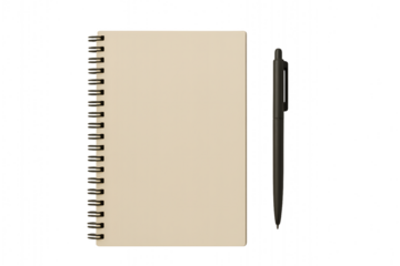 Blank spiral notebook with black pen on transparent background PNG for writing and planning concepts