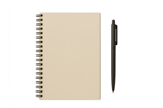 Blank spiral notebook with black pen on transparent background PNG for writing and planning concepts