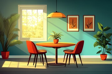 Modern Dining Room Interior Design with Bright Colors and Wooden Furniture