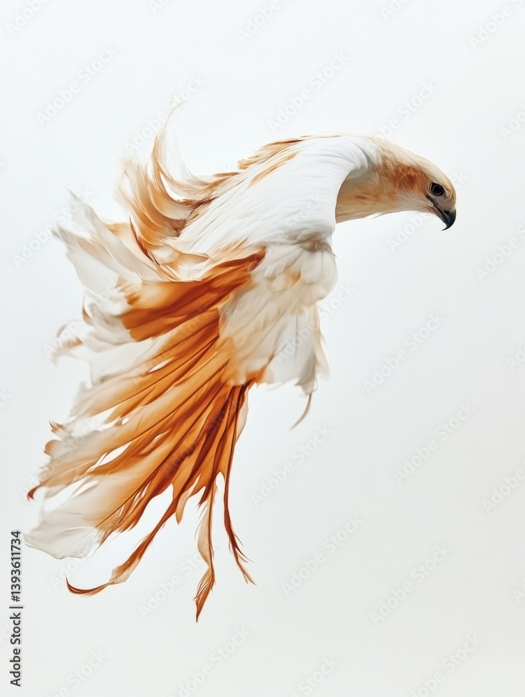 Aufkleber hawk diving through air with flowing feathers in dynamic pose against a white background