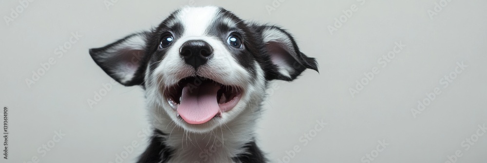 Aufkleber happy corgi puppy with tongue out enjoys playful moment in white studio setting