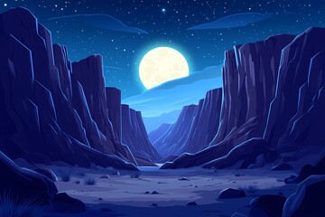 Moonlit Desert and Starry Night Sky: Serene Canyon Landscape in Digital Art