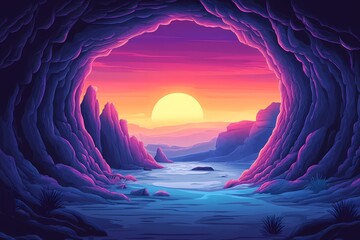 Breathtaking Sunset Colors at the Majestic Cave Entrance: Explore the Vibrant Wilderness