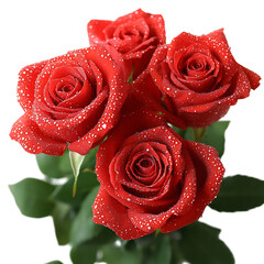 A Red Rose Bouquet with Dewdrops Isolated on Transparent Background