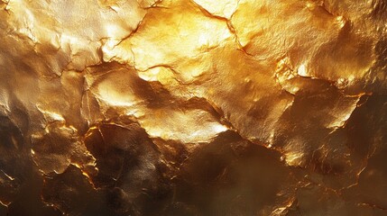 Rich, textured gold surface with dramatic light and shadow, resembling cracked or molten metal. Luxurious and warm tones dominate