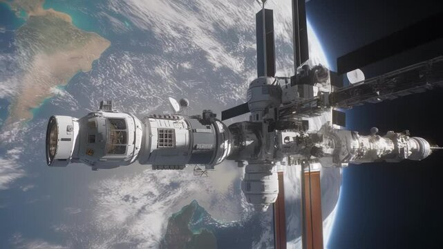 Sophisticated space station orbiting earth, highlighting groundbreaking engineering and cutting edge design supporting advanced space exploration and scientific research