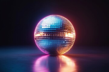 Neon disco ball with a blue and pink glow