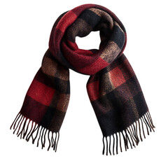 Maroon Woolen Scarf with Checkerboard Pattern Isolated on Transparent Background