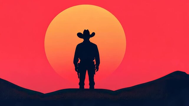 A vibrant vector illustration showcasing a cowboy silhouette against a western backdrop, blending modern and cartoon styles.