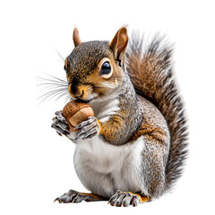 Obraz premium Playful Squirrel Eating a Nut Isolated on Transparent Background