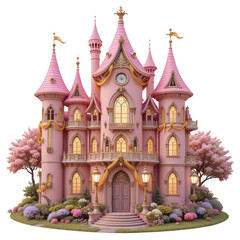 Fototapeta premium Elegant Pink Princess Castle with Gold Drapes