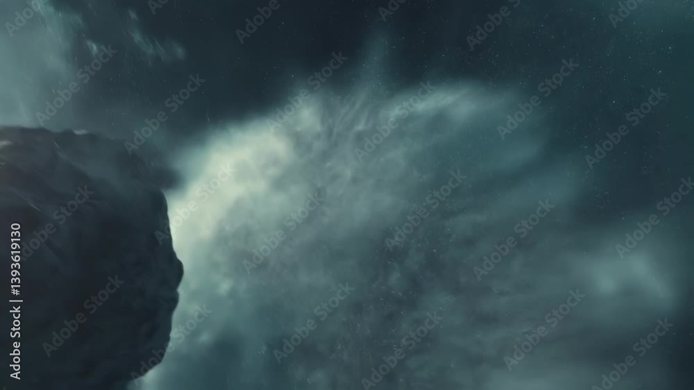 Wall mural futuristic spaceship skillfully maneuvers through a dense and hazardous asteroid field in the vast e