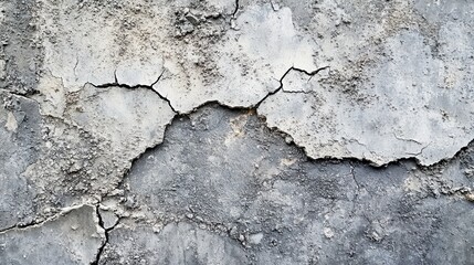 Cracked and peeling concrete texture with a distressed, weathered surface. A close-up of aged, crumbling material