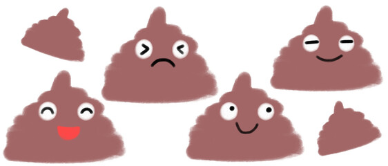 うんちトレーニング応援イラスト、かわいいウンチの手描きキャラクターセット