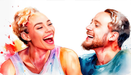 Happy young couple. International joke day.