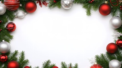 Festive Christmas Border Red Silver Ornaments