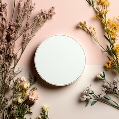 realistic cosmetic compact mirror mockup for beauty product branding &ndash; high-quality pastel background realistic cosmetic compact mirror mockup scene &ndash; elegant pastel background realistic cosmetic comp