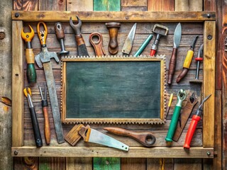 DIY Rustic Workshop Tools A Collection of HandCrafted Woodworking Accessories Displayed on a Vintage Buzz Saw Blade