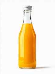 Glass Bottle of Orange Juice on White Background
