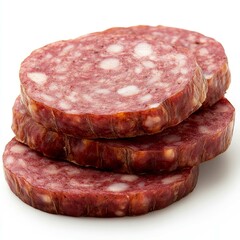 Close-up of Stacked Salami Slices