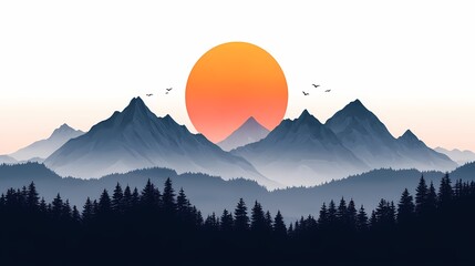Majestic Mountain Sunset: Panoramic Wilderness Landscape with Colorful Sky and Tranquil Horizon - Perfect Nature Wallpaper for Artistic Adventures and Exploration