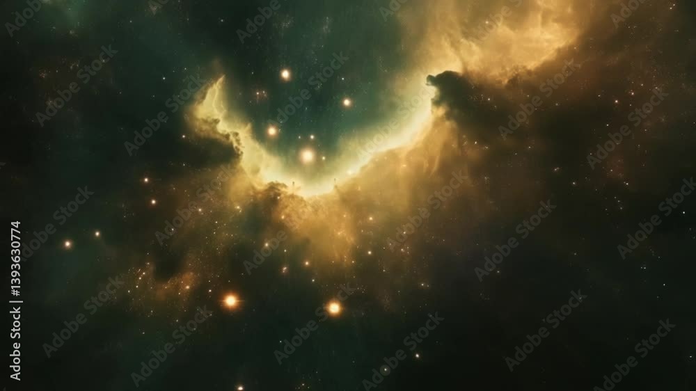 Wall mural luminous nebula clouds swirling through dark cosmic expanses, generating emerging stellar formations