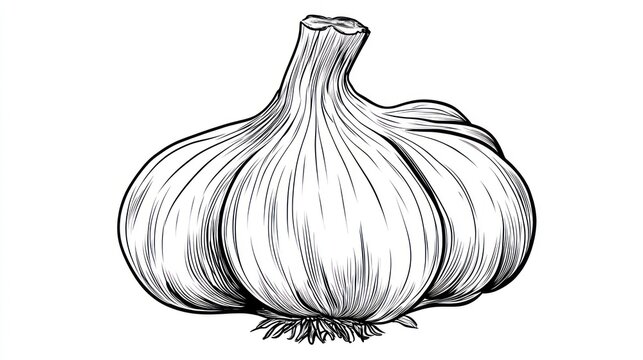 Detailed line drawing of a garlic bulb
