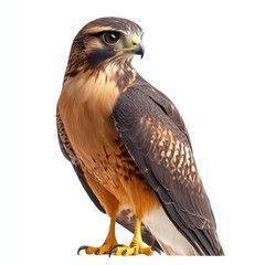 Fototapeta premium Closeup of a Brown Harrier with White Belly Against White Background