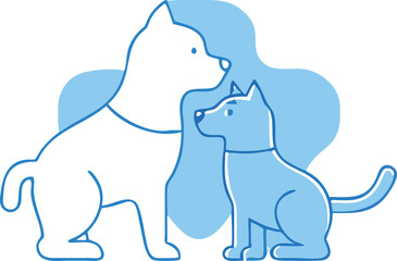 Veterinary Medical Cross Logo with Cat and Dog Silhouettes, Heartbeat Line and Heart Icon – Blue Animal Hospital and Pet Care Symbol for Vet Clinics and Pet Health Services.