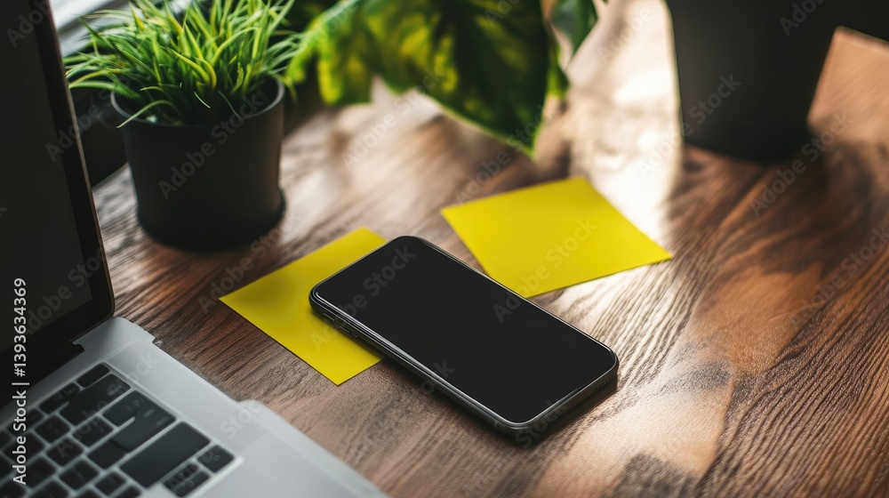 Poster app prototype testing tools with smartphone, sticky notes, and testing checklist