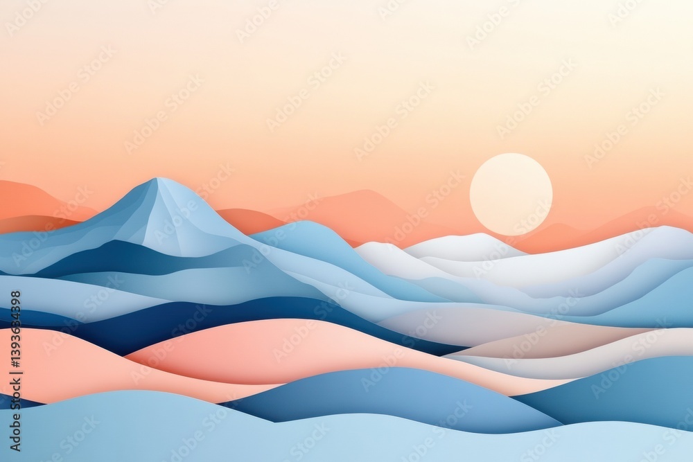 Aufkleber layered hills under soft fog and morning light create a serene and tranquil atmosphere
