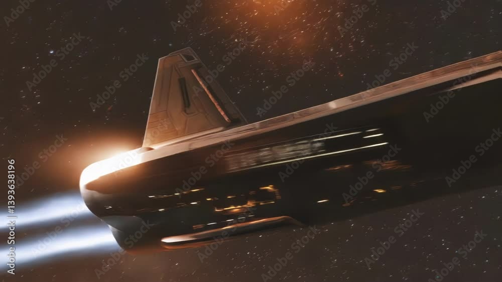 Poster futuristic spaceship accelerating away from a planet exploding in a fiery cataclysm, debris and rock