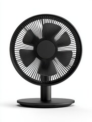 Black Table Fan with Square Base on White Background