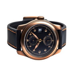 Bronze Hybrid Watch with Dark Navy Strap and Polished Black Dial Isolated on Transparent Background