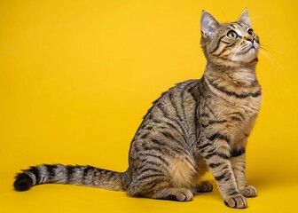portrait of a cat on a yellow background