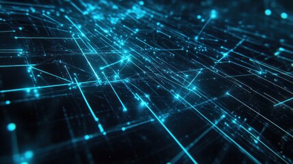 Obraz premium Abstract representation of interconnected data points and lines in a digital space.