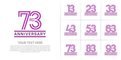 Anniversary logo style double line number set. purple color on white background for celebration event