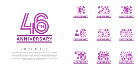 Anniversary logo style double line number set. purple color on white background for celebration event