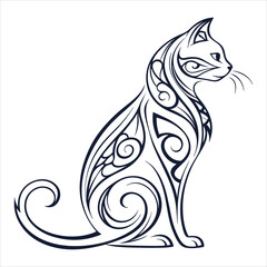 Stylized Cat Silhouette with Intricate Organic Patterns