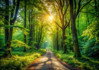 Fototapeta premium Tranquil Forest Walk Immerse Yourself in Natures Calming Embrace for Stress Relief and Relaxation