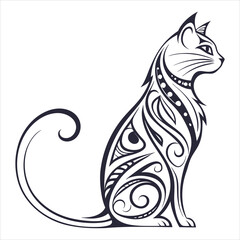 Stylized Cat Silhouette with Intricate Organic Patterns