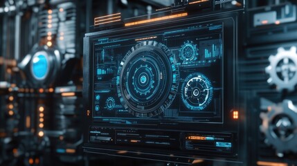 Fototapeta premium Precision design of gear assembly rendered on high-resolution CAD screen, industrial background