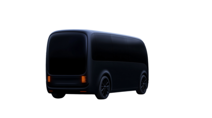 Black futuristic electric van with sleek design on a transparent background