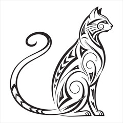 Stylized Cat Silhouette with Intricate Organic Patterns