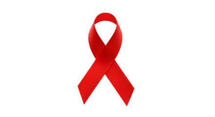 A symbolic red ribbon neatly placed on a neutral White background.