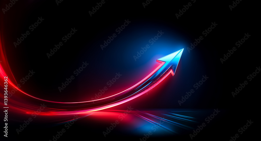 Wall mural glowing arrow with red and blue lights pointing upwards against a dark backdrop. dynamic feel with l