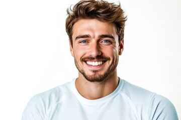 Fototapeta premium Smiling Man Posing with White Shirt and Happy Expression