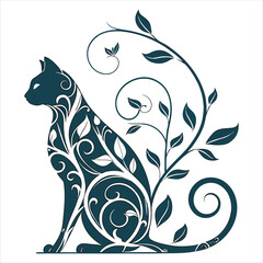 Stylized Cat Silhouette with Intricate Organic Patterns
